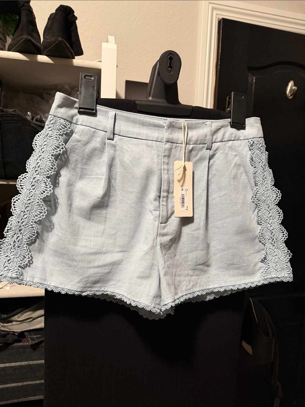 Altar’d State Light Blue Lace-Trim Women's Shorts